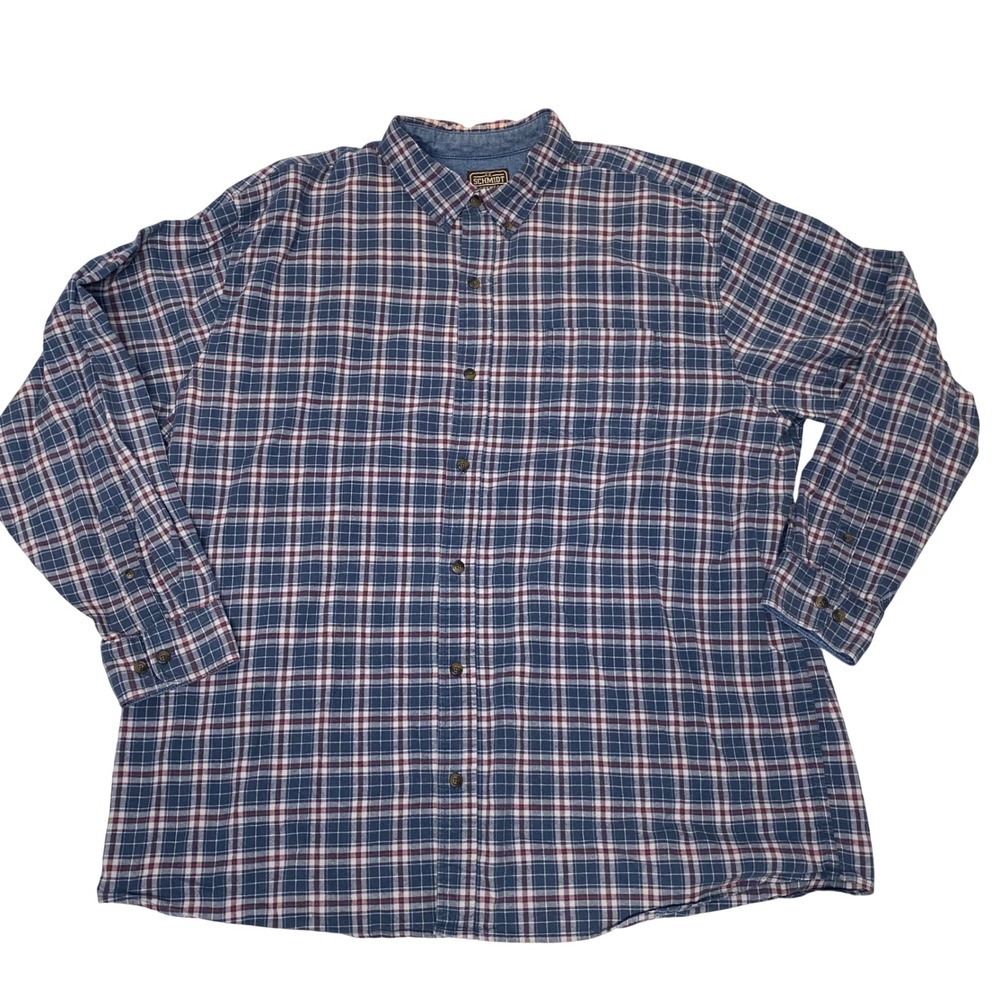 C.E. Schmidt Workwear Flannel Shirt Men's 2XT Blue Plaid Button Front Cotton